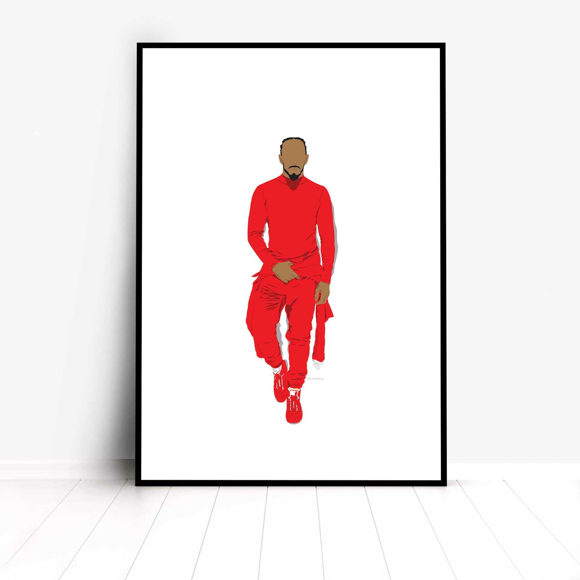 Lewis Hamilton Ferrari Portrait Digital Print Poster, Minimalist Wall Art Print Illustration Poster, 2025 F1 season