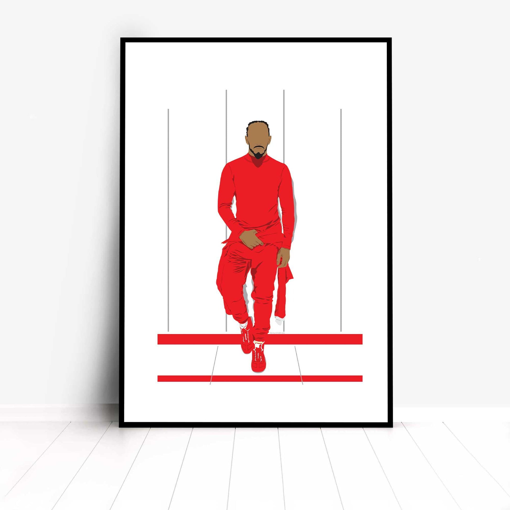 Lewis Hamilton Ferrari Portrait Digital Print Poster, Minimalist Wall Art Print Illustration Poster, 2025 F1 season