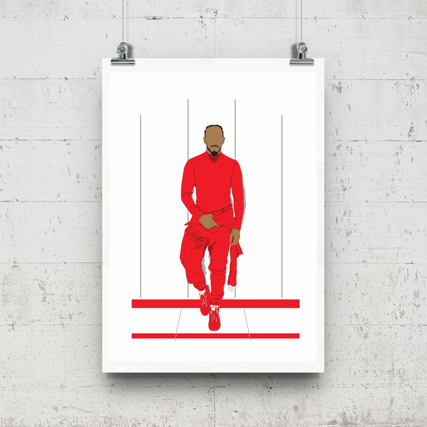 Lewis Hamilton Ferrari Portrait Digital Print Poster, Minimalist Wall Art Print Illustration Poster, 2025 F1 season