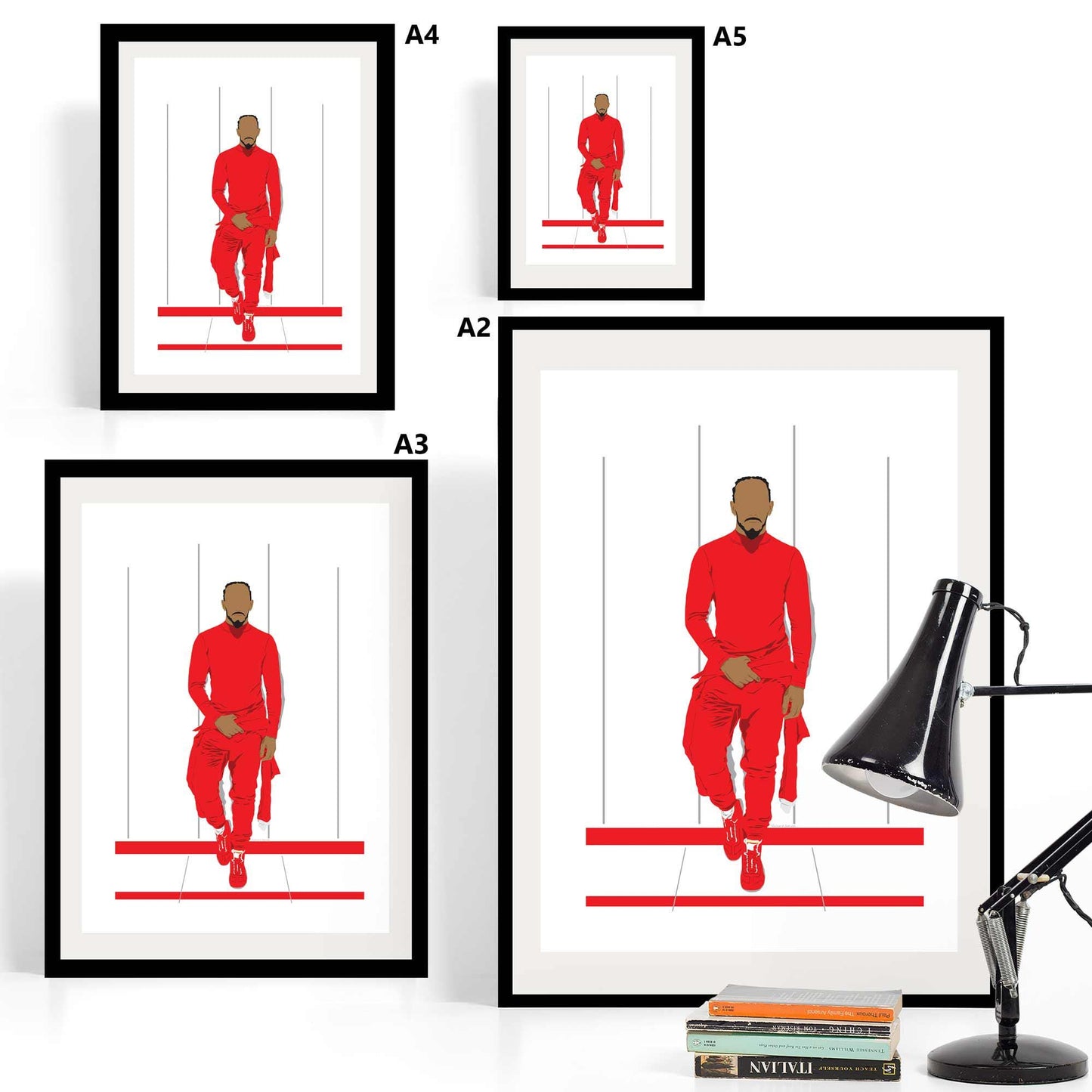 Lewis Hamilton Ferrari Portrait Digital Print Poster, Minimalist Wall Art Print Illustration Poster, 2025 F1 season