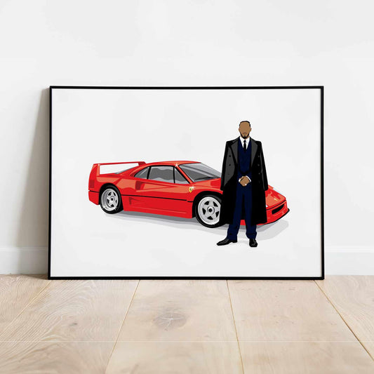 Lewis Hamilton Ferrari F40 Portrait Digital Print Poster, Minimalist Wall Art Print Illustration Poster, 2025 F1 season