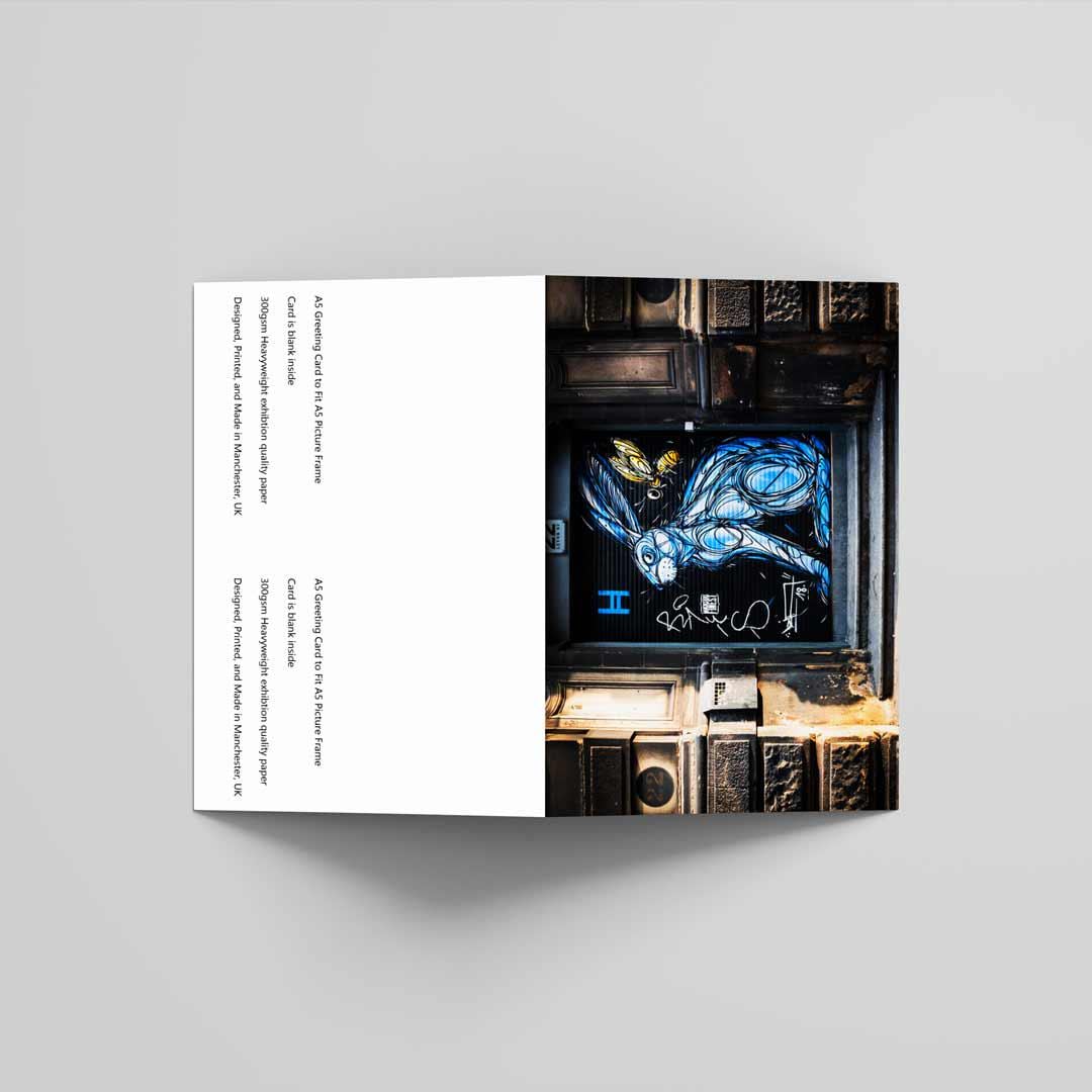 Blue Bunny Greetings Card A5 to fit A5 Picture Frame, Street Photography, Wall Art, Graffiti photo, Manchester print, City Print, UK City