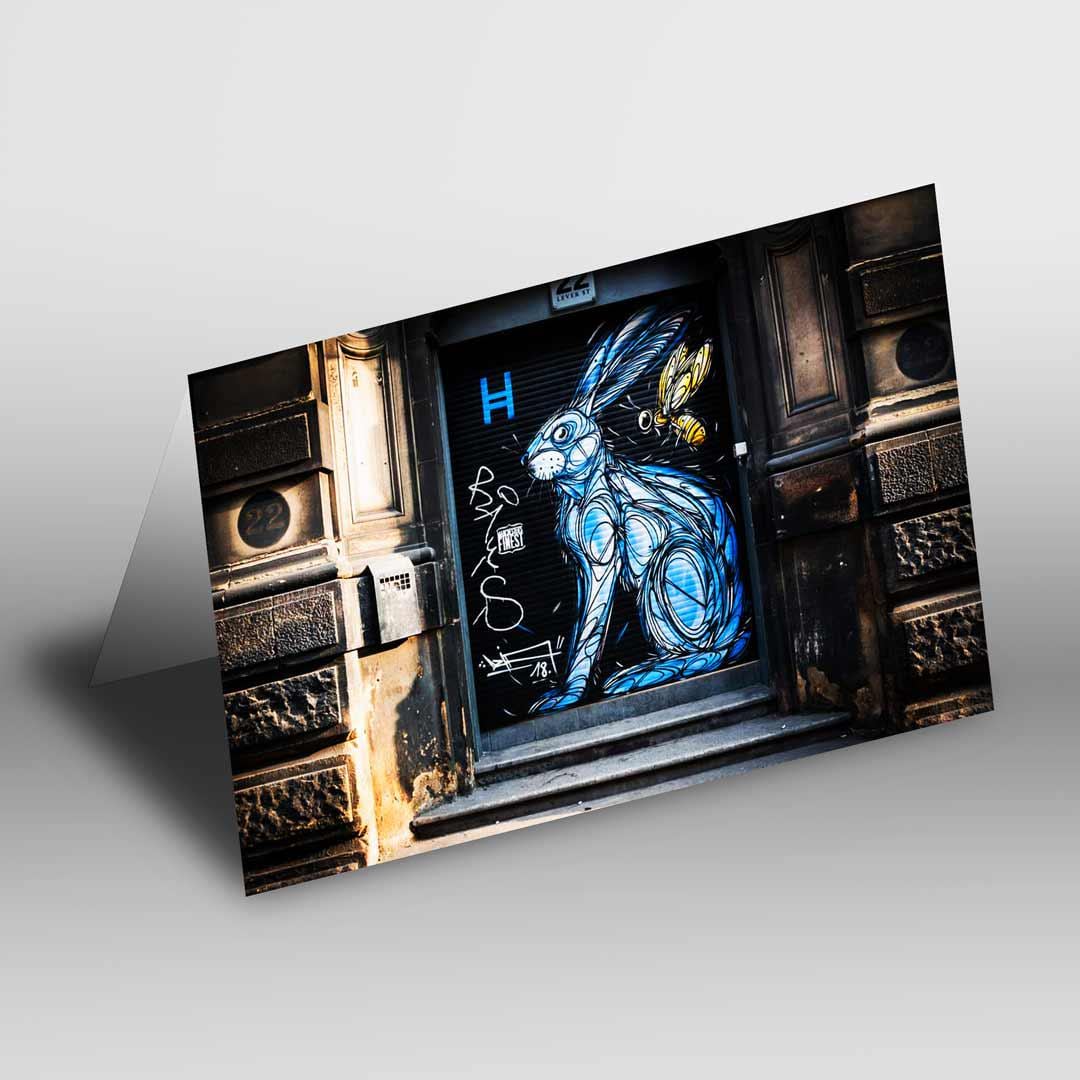 Blue Bunny Greetings Card A5 to fit A5 Picture Frame, Street Photography, Wall Art, Graffiti photo, Manchester print, City Print, UK City