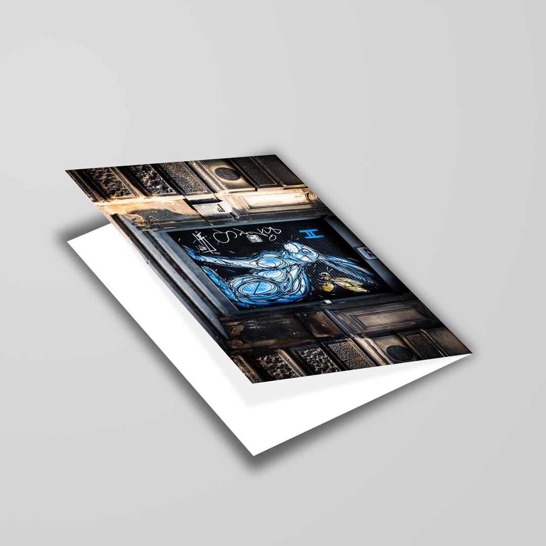 Blue Bunny Greetings Card A5 to fit A5 Picture Frame, Street Photography, Wall Art, Graffiti photo, Manchester print, City Print, UK City
