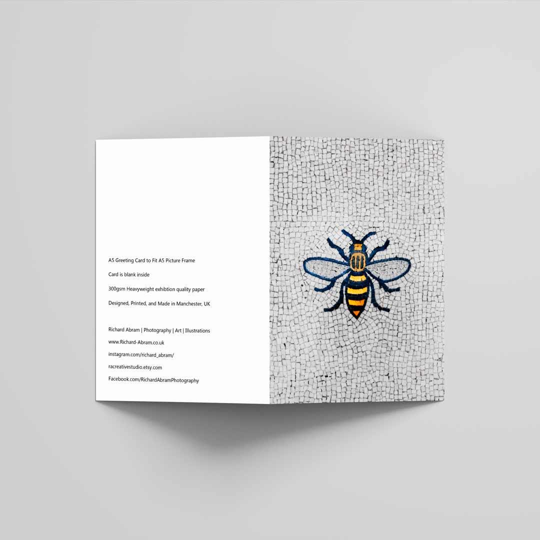 Manchester Bee Colourful Creative Greetings Card A5 to fit A5 Picture Frame, Street Photography, Wall Art, Graffiti photo, Manchester print
