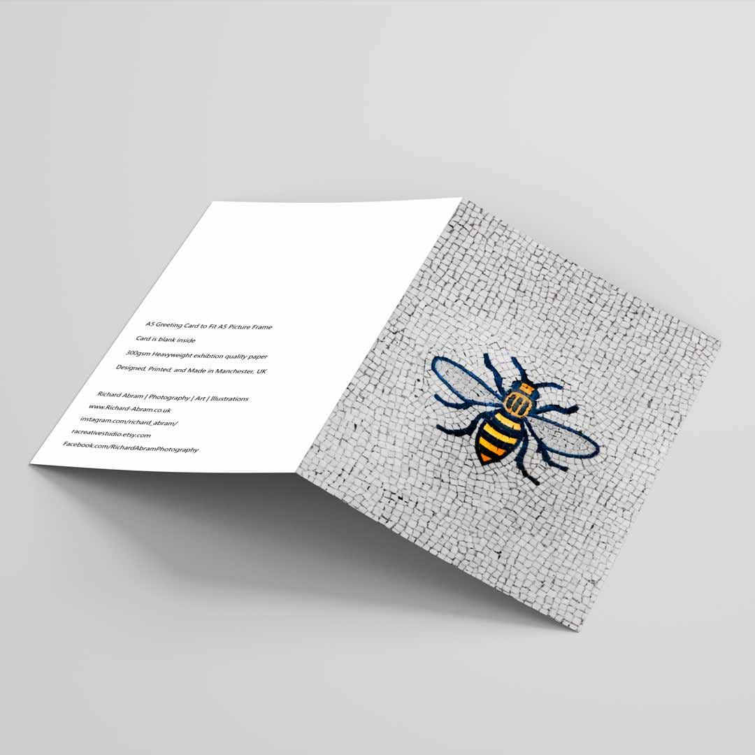 Manchester Bee Colourful Creative Greetings Card A5 to fit A5 Picture Frame, Street Photography, Wall Art, Graffiti photo, Manchester print