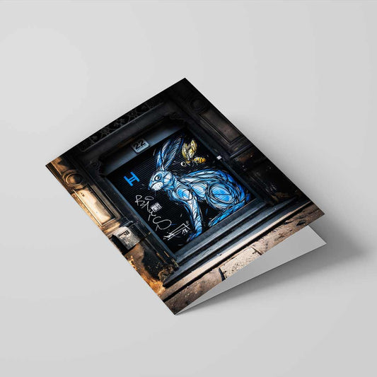 Blue Bunny Greetings Card A5 to fit A5 Picture Frame, Street Photography, Wall Art, Graffiti photo, Manchester print, City Print, UK City