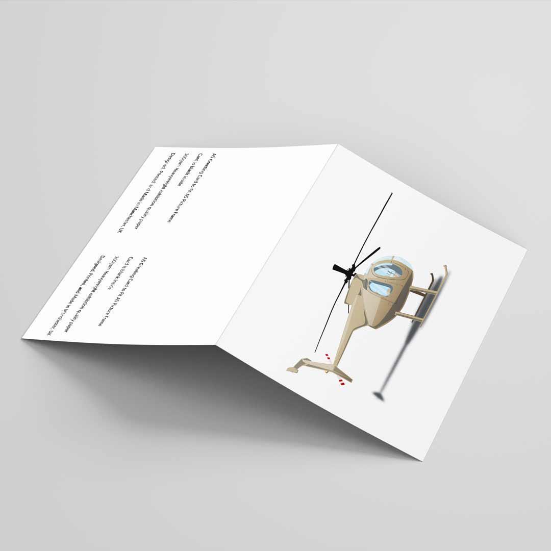 A-Team Helicopter Hughes 369D Greetings Card A5 to fit A5 Picture Frame, Illustration, Minimalist Fun Pop Art
