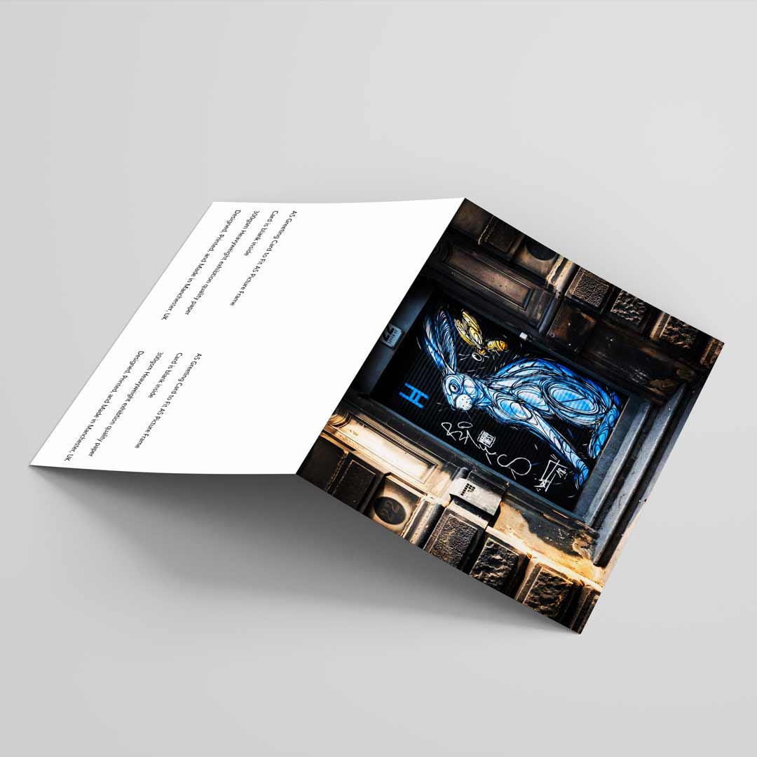 Blue Bunny Greetings Card A5 to fit A5 Picture Frame, Street Photography, Wall Art, Graffiti photo, Manchester print, City Print, UK City