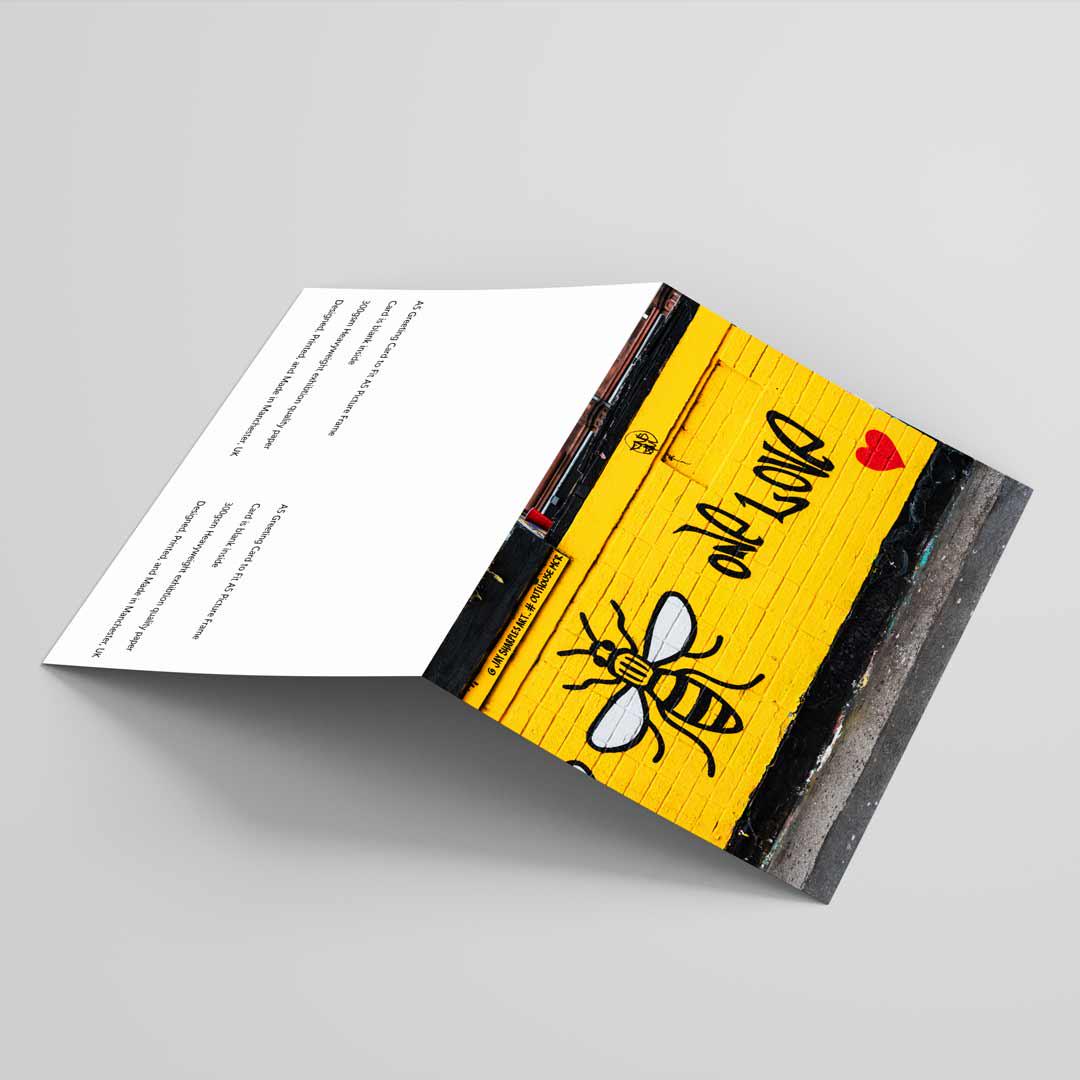 Manchester Bee Colourful Creative Greetings Card A5 to fit A5 Picture Frame, Street Photography, Wall Art, Graffiti photo, Manchester print