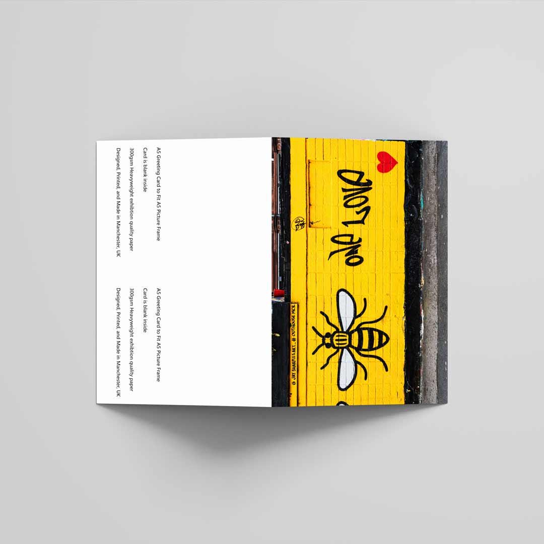 Manchester Bee Colourful Creative Greetings Card A5 to fit A5 Picture Frame, Street Photography, Wall Art, Graffiti photo, Manchester print