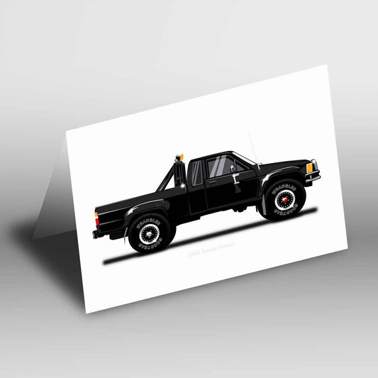 Back to the Future Themed Greetings Card A5 to fit A5 Picture Frame, 1985 Toyota Pickup Car Illustration, Minimalist Movie Car Fun Pop Art