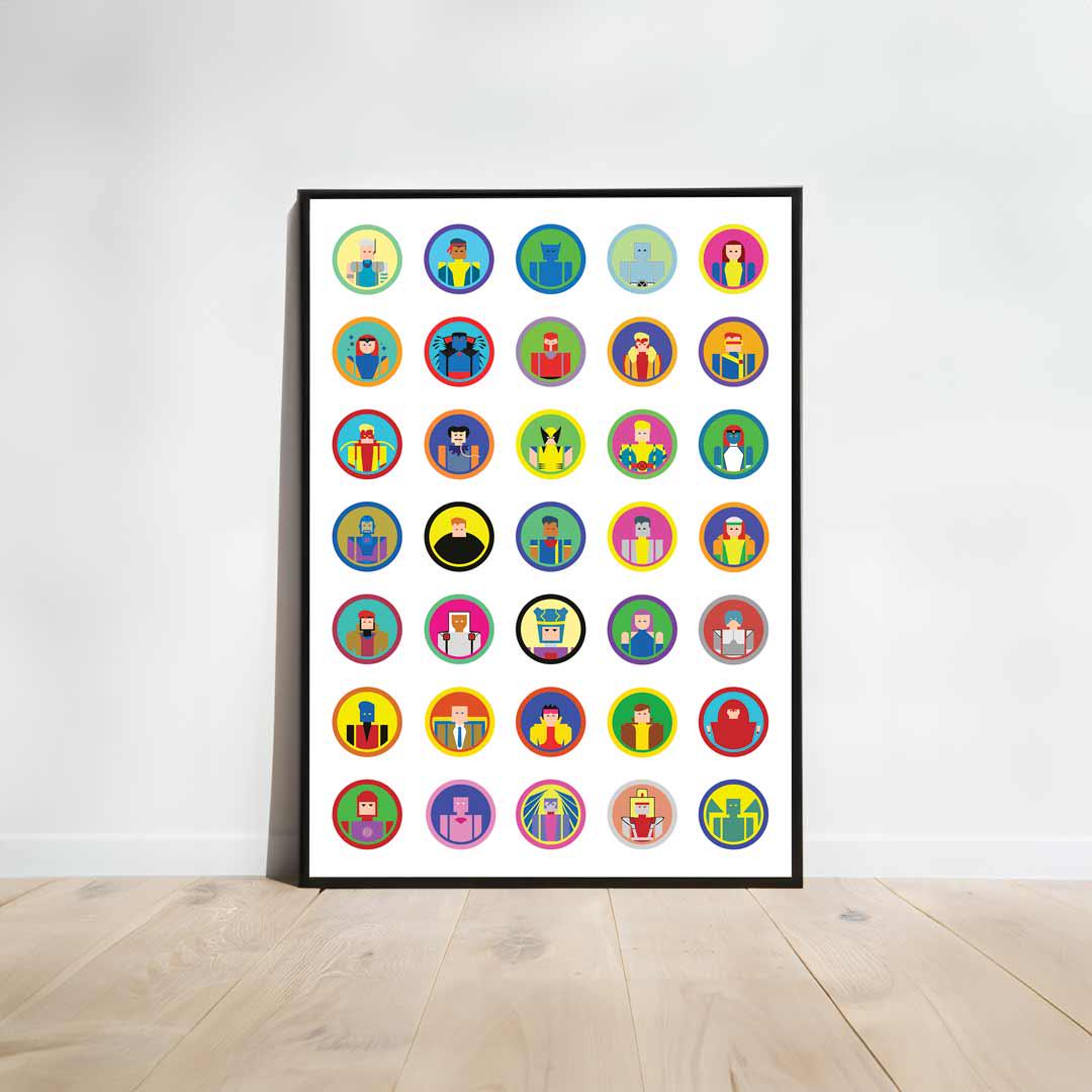 Minimalist X-men Head Icons Illustration, Custom Poster Art, Marvel Superhero Printable Wall Art