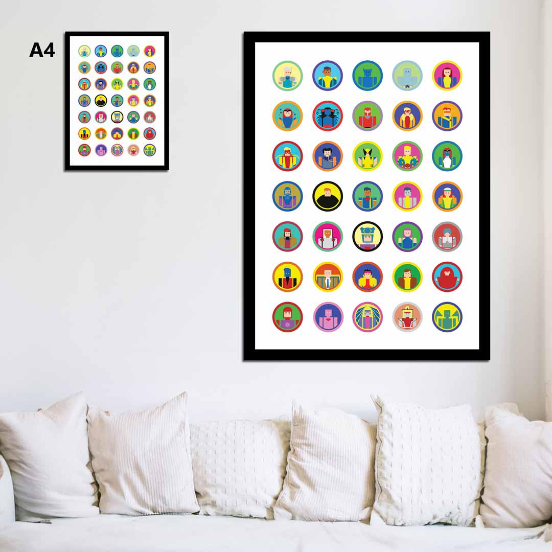 Minimalist X-men Head Icons Illustration, Custom Poster Art, Marvel Superhero Printable Wall Art