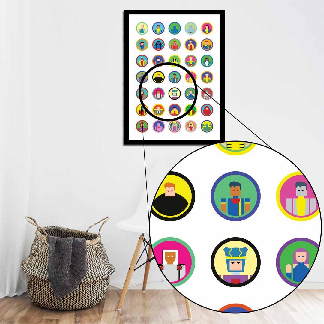 Minimalist X-men Head Icons Illustration, Custom Poster Art, Marvel Superhero Printable Wall Art