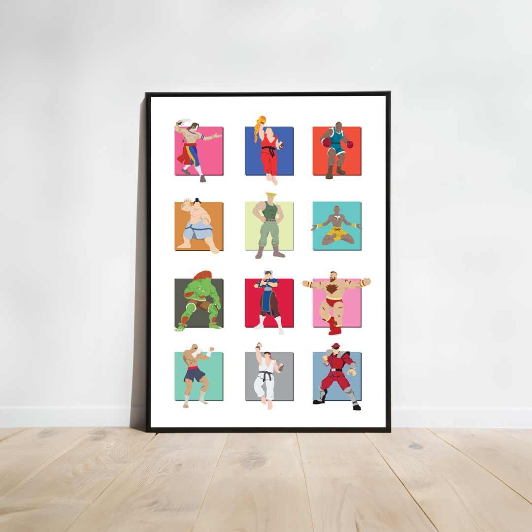 Street Fighter Minimalist Illustration, Retro Art, Fun Pop Culture Wall Art Print