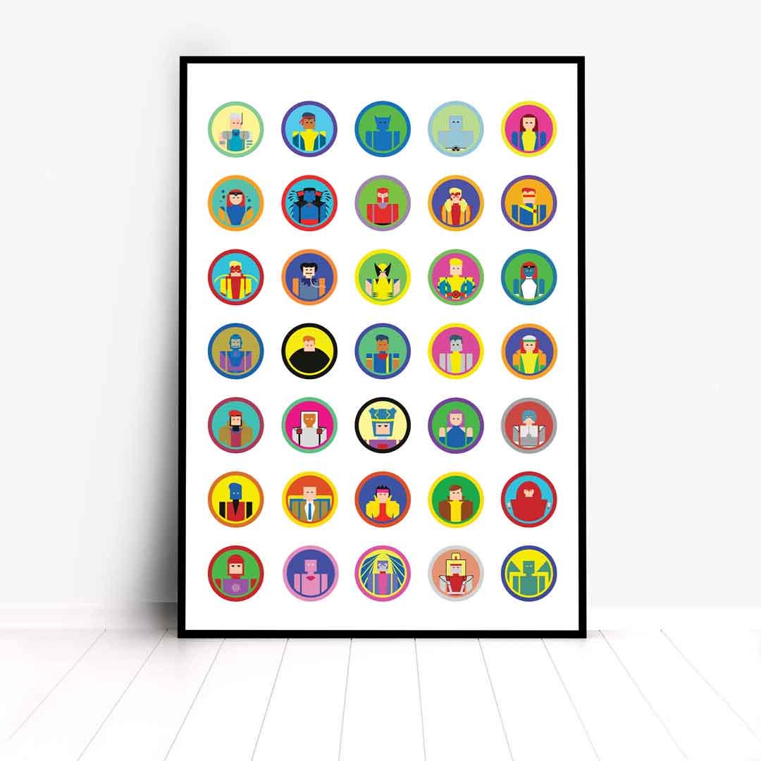 Minimalist X-men Head Icons Illustration, Custom Poster Art, Marvel Superhero Printable Wall Art