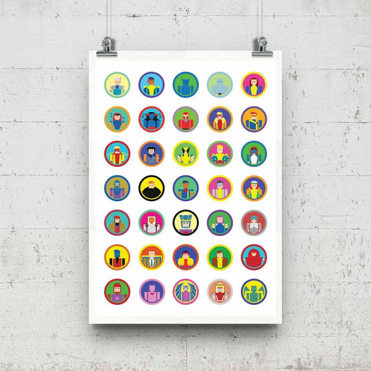 Minimalist X-men Head Icons Illustration, Custom Poster Art, Marvel Superhero Printable Wall Art