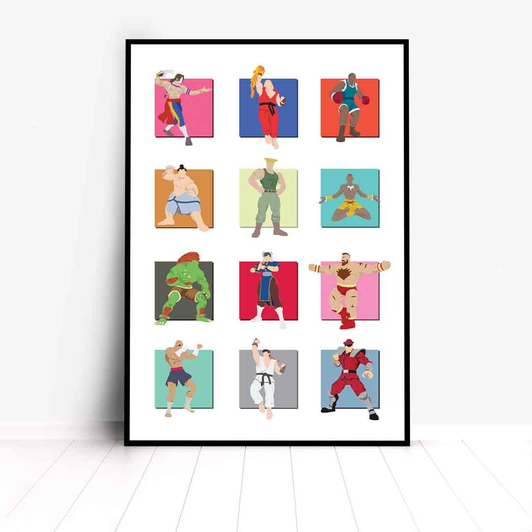 Street Fighter Minimalist Illustration, Retro Art, Fun Pop Culture Wall Art Print