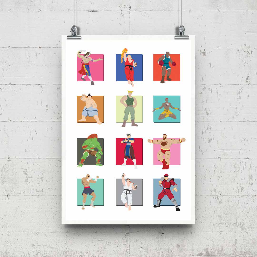 Street Fighter Minimalist Illustration, Retro Art, Fun Pop Culture Wall Art Print