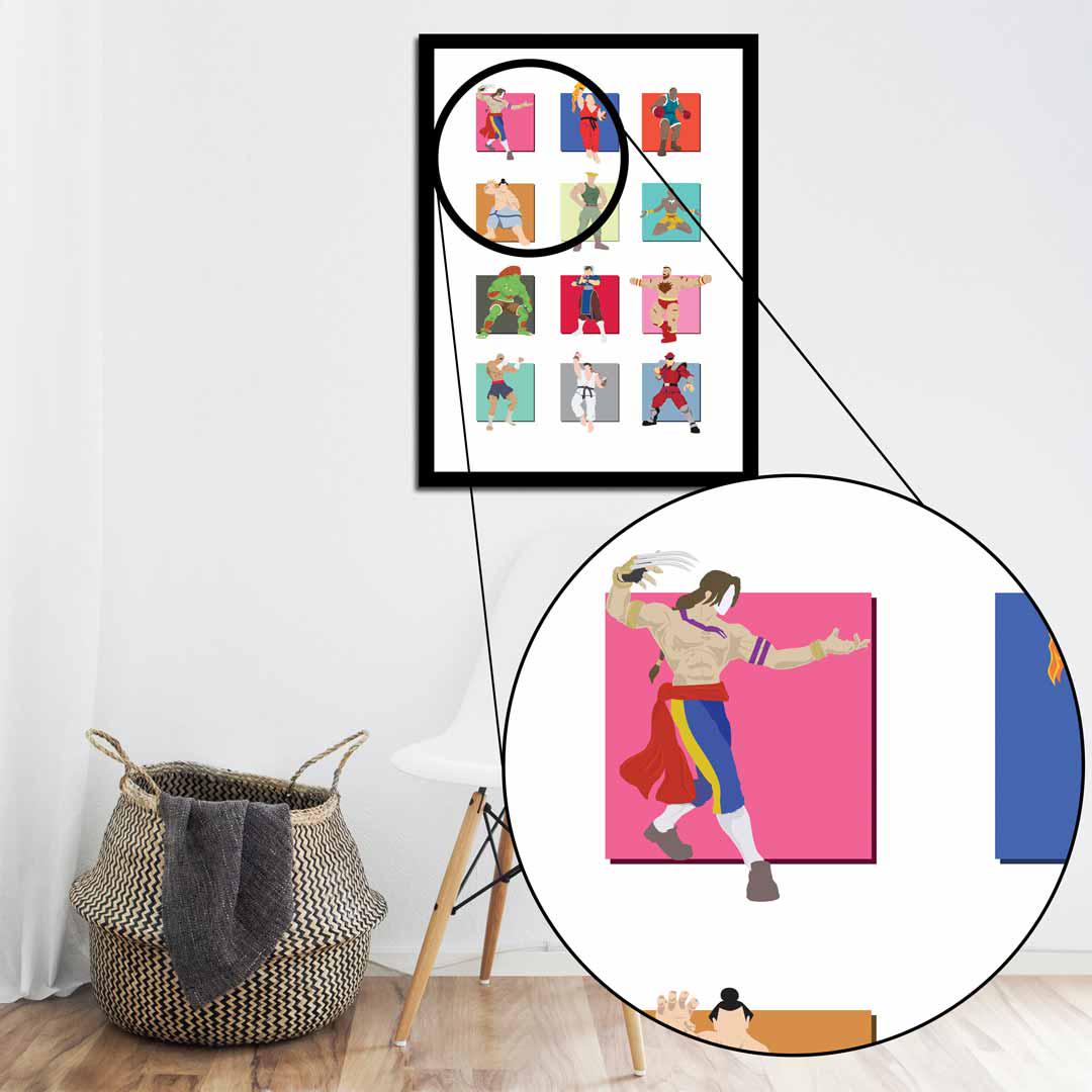Street Fighter Minimalist Illustration, Retro Art, Fun Pop Culture Wall Art Print
