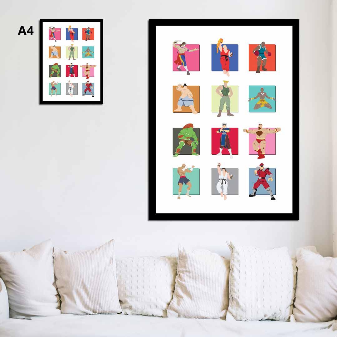 Street Fighter Minimalist Illustration, Retro Art, Fun Pop Culture Wall Art Print