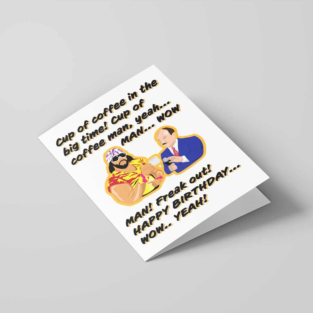 Macho Man Wrestling Greetings Card A5 to fit A5 Retro Fun Pop, Wrestling Art