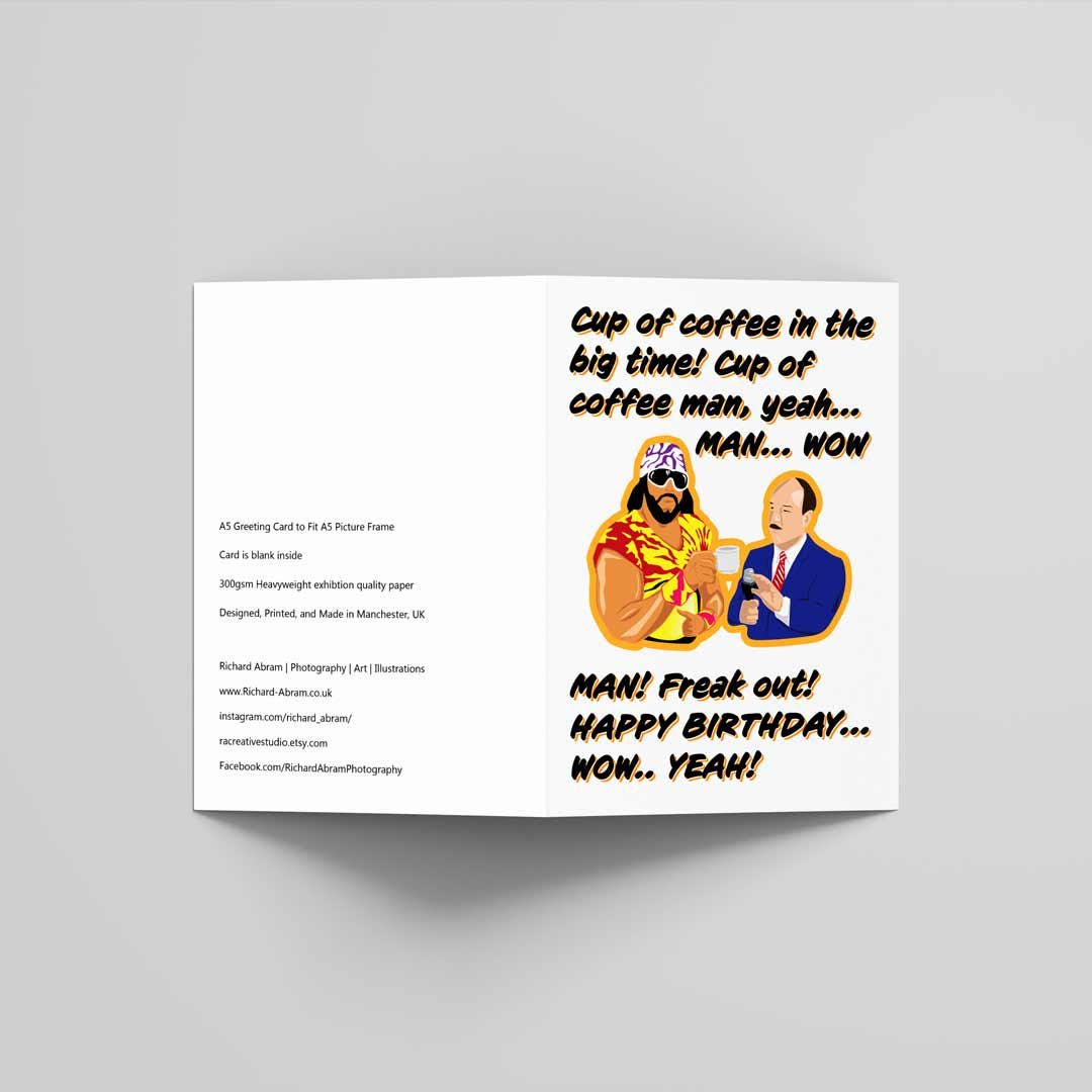 Macho Man Wrestling Greetings Card A5 to fit A5 Retro Fun Pop, Wrestling Art